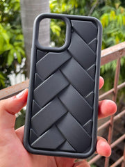 iPhone "12/12 Pro" Premium Silicone "Woven-Bamboo" Case - Black