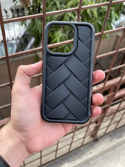 iPhone "14 Pro" Premium Silicone "Woven-Bamboo" Case - Black
