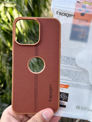 iPhone "14 Pro Max" Spigen Premium Woven Stitched Case - Brown