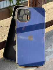 iPhone "13" Tempered Glass "Chrome" Case - Dark Blue
