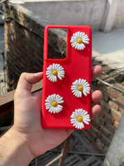 Samsung Galaxy "S21 Ultra" Silicone Case "Flower Back" - Red