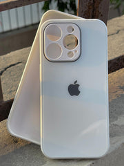 iPhone "14 Pro" Tempered Glass "Chrome" Case - White