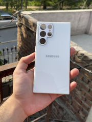 Samsung Galaxy "S22 Ultra" Tempered Glass "Chrome" Case - White