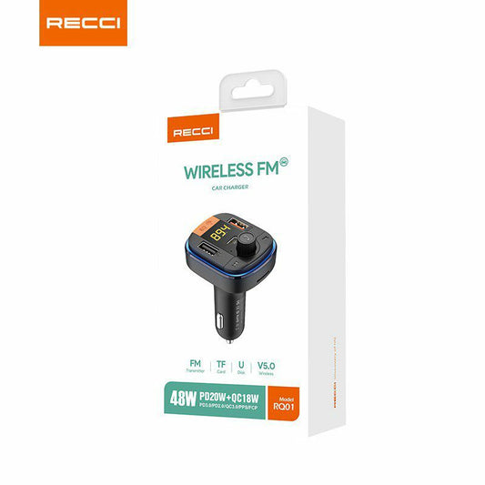RECCI "RQ01" WIRELESS FM CAR CHARGER "48W" ( PD 20W + QC 18W )