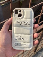 iPhone "13" Premium Leather Puffer Case - Cream