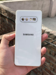 Samsung Galaxy "S10 Plus" Tempered Glass "Chrome" Case - White
