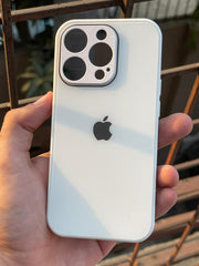 iPhone "14 Pro" Tempered Glass "Chrome" Case - White