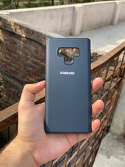 Samsung Galaxy "Note 9" Leather Texture Case "Chrome Logo" - Blue