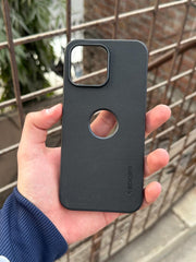 iPhone "14 Pro" Spigen Rugged Texture "LOGO-CUT" Case - Black
