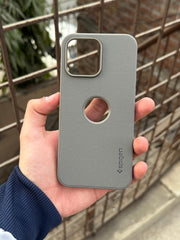 iPhone "14 Pro" Spigen Rugged Texture "LOGO-CUT" Case - Gray