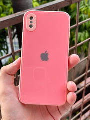 iPhone "X/XS" Tempered Glass "Solid" Case - Pink