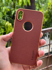 iPhone "XR" Spigen Rugged Texture "LOGO-CUT" Case - Brown