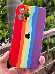 iPhone "12 Pro Max" Silicone "Rainbow" Case - Multi Red