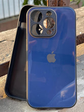 iPhone "14 Pro" Tempered Glass "Chrome" Case - Dark Blue
