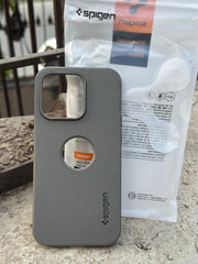 iPhone "14 Pro" Spigen Rugged Texture "LOGO-CUT" Case - Gray
