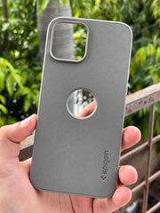 iPhone "12 Pro Max" Spigen Rugged Texture "LOGO-CUT" Case - Gray