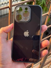 iPhone "14 Pro" Tempered Glass "Chrome" Case - Black