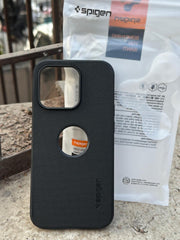 iPhone "14 Pro" Spigen Rugged Texture "LOGO-CUT" Case - Black
