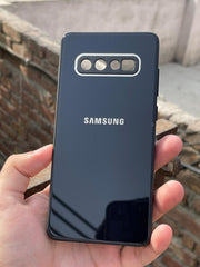 Samsung Galaxy "S10 Plus" Tempered Glass "Chrome" Case - Black