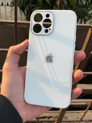 iPhone "13 Pro Max" Tempered Glass "Chrome" Case - White