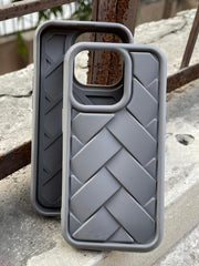 iPhone "14 Pro" Premium Silicone "Woven-Bamboo" Case - Gray