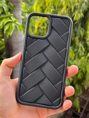 iPhone "12 Pro Max" Premium Silicone "Woven-Bamboo" Case - Black
