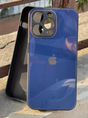 iPhone "14 Pro Max" Tempered Glass "Chrome" Case - Dark Blue