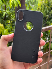 iPhone "XR" Spigen Rugged Texture "LOGO-CUT" Case - Black