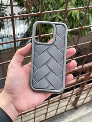 iPhone "14 Pro" Premium Silicone "Woven-Bamboo" Case - Gray