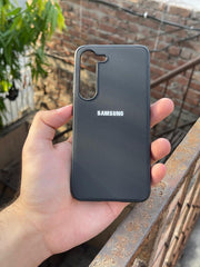Samsung Galaxy "S23" Leather Texture Case "Chrome Logo" - Black