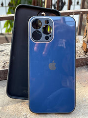 iPhone "13 Pro Max" Tempered Glass "Chrome" Case - Dark Blue