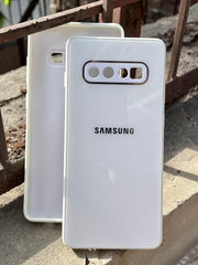 Samsung Galaxy "S10 Plus" Tempered Glass "Chrome" Case - White