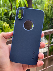 iPhone "XR" Spigen Rugged Texture "LOGO-CUT" Case - Blue