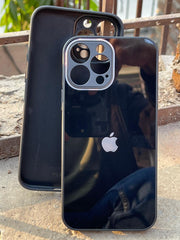 iPhone "13 Pro Max" Tempered Glass "Chrome" Case - Black