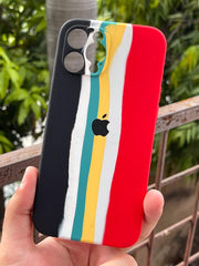 iPhone "12 Pro Max" Silicone "Rainbow" Case - Multi Black