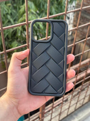 iPhone "14 Pro Max" Premium Silicone "Woven-Bamboo" Case - Black