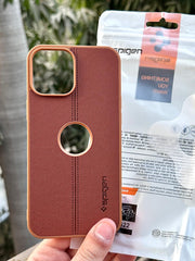 iPhone "12 Pro Max" Spigen Premium Woven Stitched Case - Brown