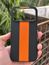 iPhone "17 Pro Max" Premium Puloka Leather Stripe Case - Black & Orange