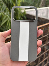 iPhone "17 Pro Max" Premium Puloka Leather Stripe Case - Gray & White