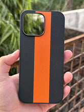 iPhone "14 Pro Max" Premium Puloka Leather Stripe Case - Black & Orange