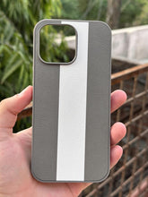iPhone "14 Pro Max" Premium Puloka Leather Stripe Case - Gray & White