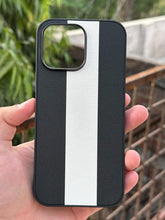 iPhone "14 Pro Max" Premium Puloka Leather Stripe Case - Black & White