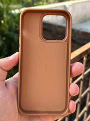 iPhone "14 Pro" Premium Puloka Leather Stripe Case - Brown & Black