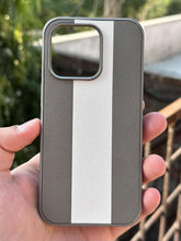 iPhone "14 Pro" Premium Puloka Leather Stripe Case - Gray & White