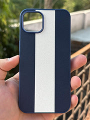 iPhone "11" Premium Puloka Leather Stripe Case - Blue & White