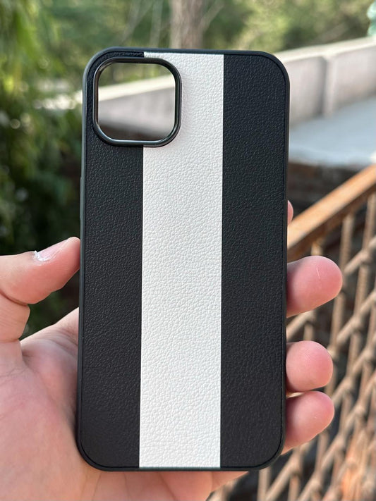 iPhone "13/14" Premium Puloka Leather Stripe Case - Black & White