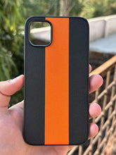 iPhone "12/12 Pro" Premium Puloka Leather Stripe Case - Black & Orange