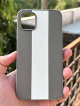 iPhone "12/12 Pro" Premium Puloka Leather Stripe Case - Gray & White