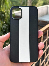 iPhone "12/12 Pro" Premium Puloka Leather Stripe Case - Black & White