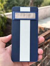 Google Pixel "7" Premium Puloka Leather Stripe Case - Blue & White
